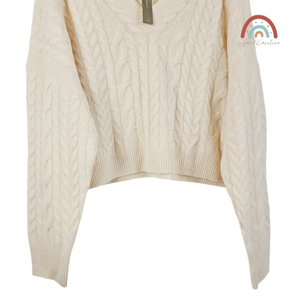 New! J. Crew Cashmere Cropped Cable Knit V-neck Sweater XL